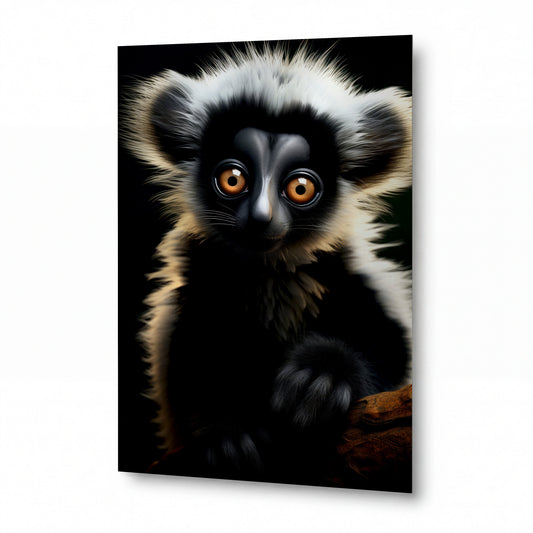 Obraz Mládě lemura s jantarovými očima — lesklý panel z hliníku