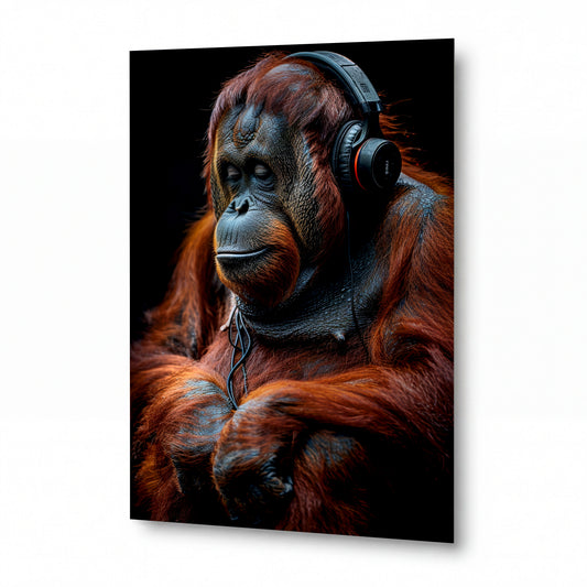 Obraz Orangutan s hudbou v duši — kovový obraz na hliníkovém panelu s vysokým leskem