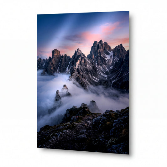 Obraz Dolomitové věže v objetí mlhy — lesklý obraz na hliníku
