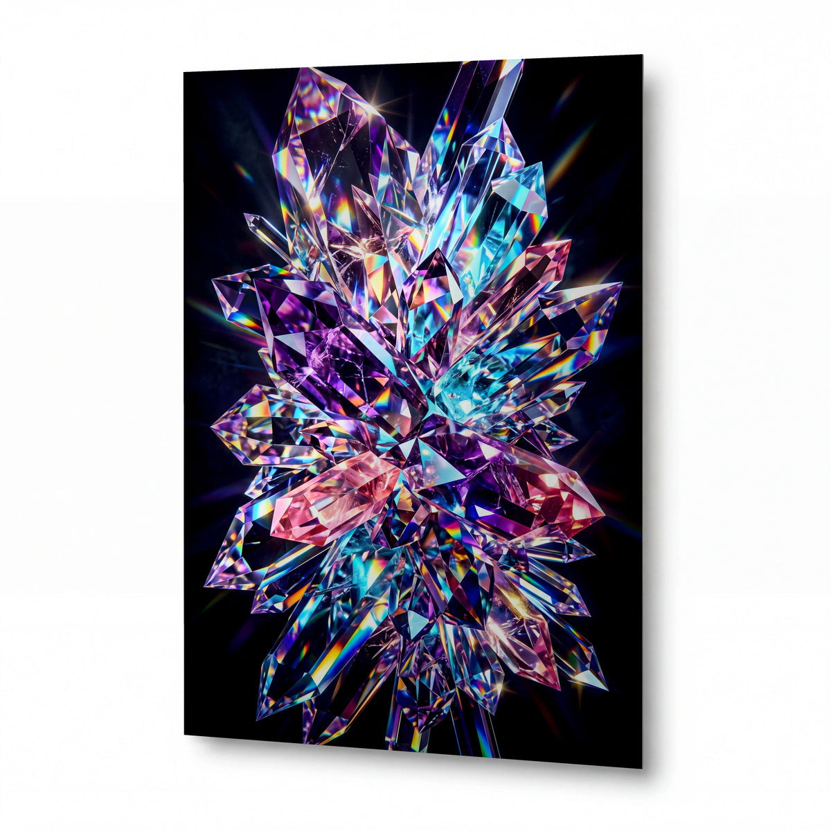 Obraz Duhový krystalický květ ve tmě — hliníkový panel s vysokým leskem
