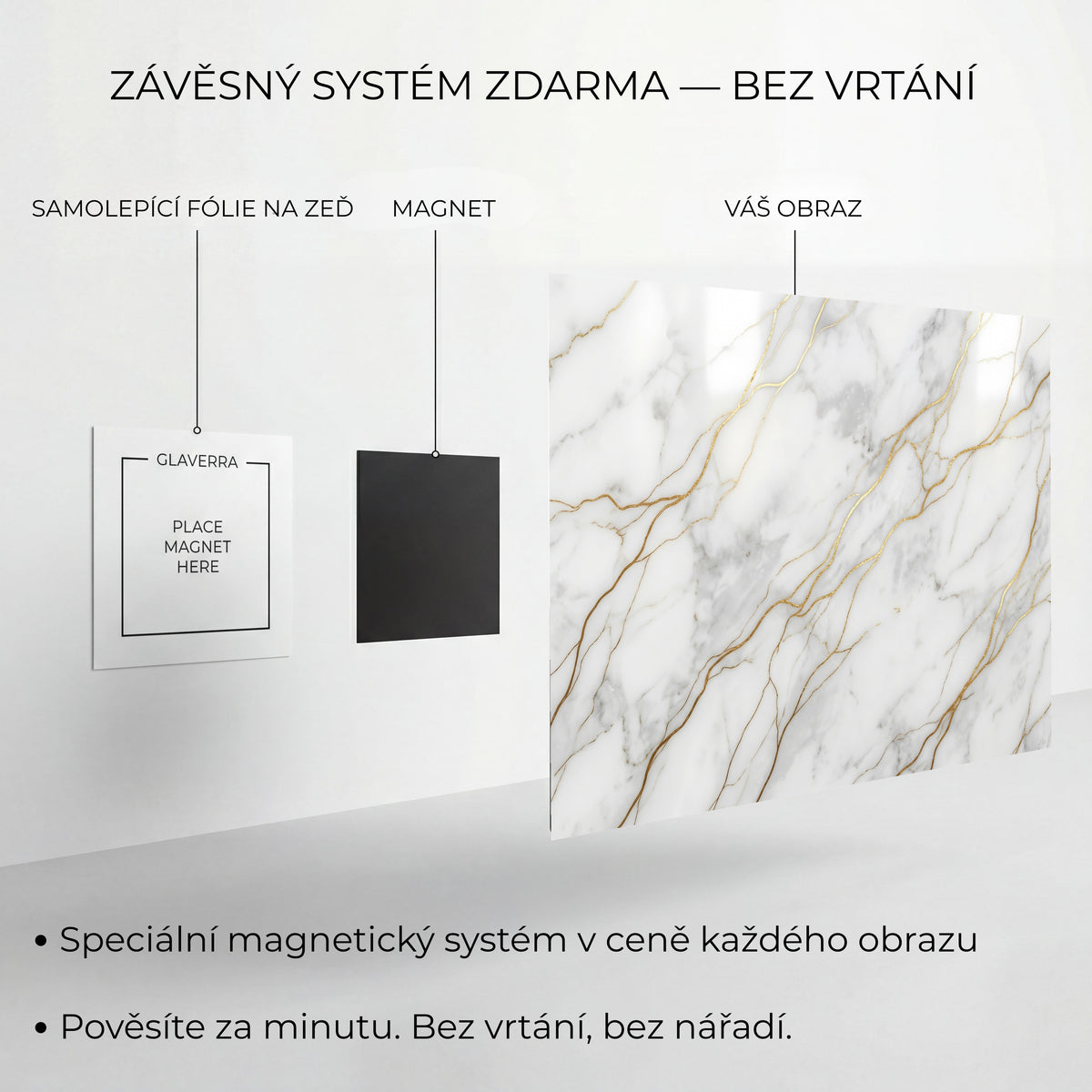 Magnetický systém uchycení kovového obrazu bez vrtání