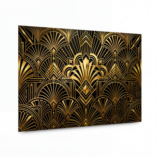 Obraz Zlaté vějiřovité ornamenty v art deco stylu — kovový panel s vysokým leskem