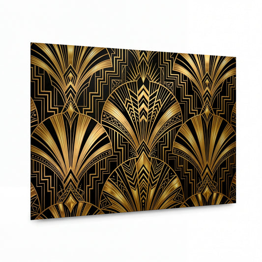 Obraz Zlaté art deco vějíře v uhlové hlubině — luxusní kovový obraz s vysokým leskem
