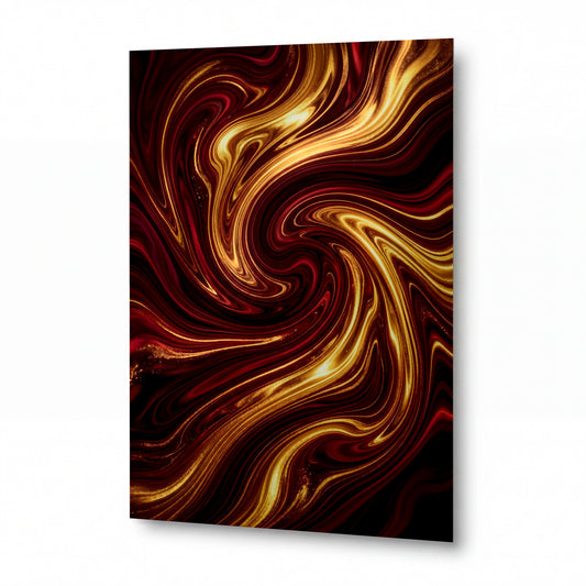 Obraz Víření zlatého plamene v rubínové temnočerveni — prémiový lesklý obraz na hliníku