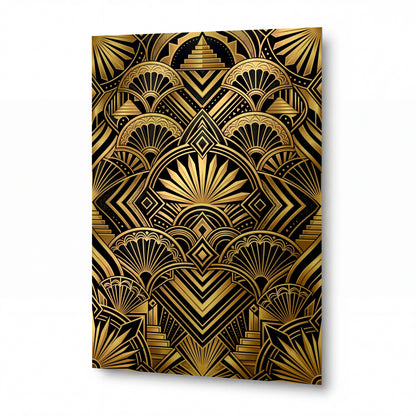 Obraz Zlaté vějíře art deco na černém pozadí — kovový panel s vysokým leskem