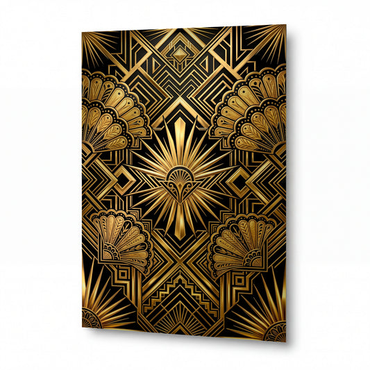 Obraz Zlatý art deco vějíř s paprsky opulence — prémiový lesklý obraz na hliníku