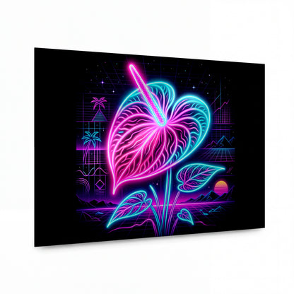 Obraz Anturie v retrowave horizontech — kovový obraz na hliníkovém panelu s vysokým leskem