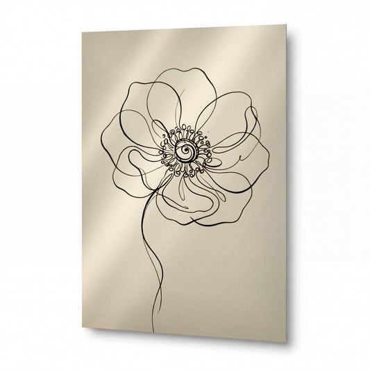 Obraz Květ sasanky plynoucí linií — kovový obraz na hliníkovém panelu s vysokým leskem