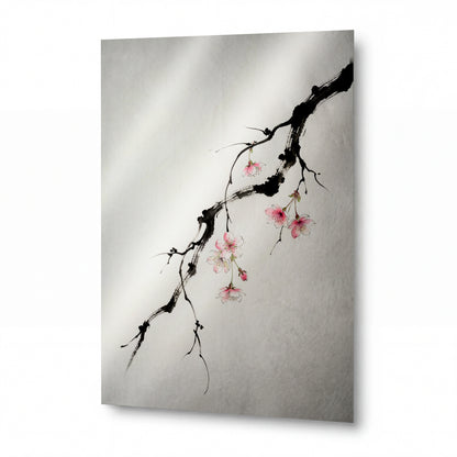 Obraz Třešňová větévka s jemnými květy — kovový obraz na hliníkovém panelu s vysokým leskem