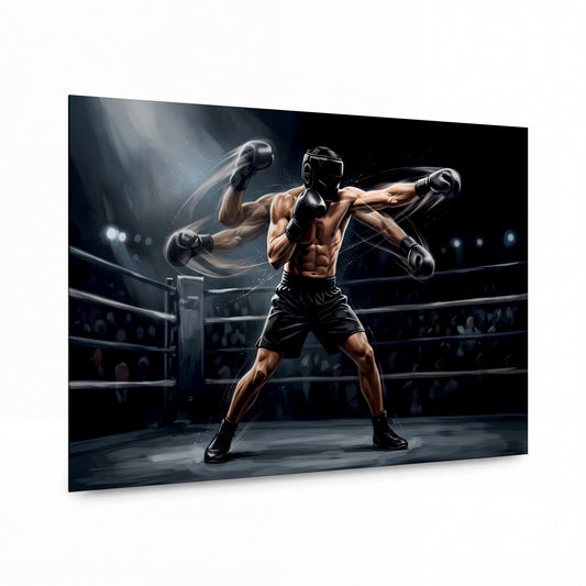 Obraz Boxer v rozštěpeném útokovém pohybu — kovový obraz na hliníkovém panelu