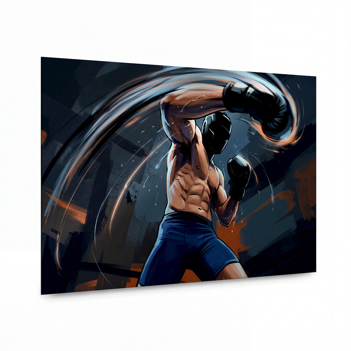 Obraz Boxer v kruhu energie — kovový obraz s vysokým leskem