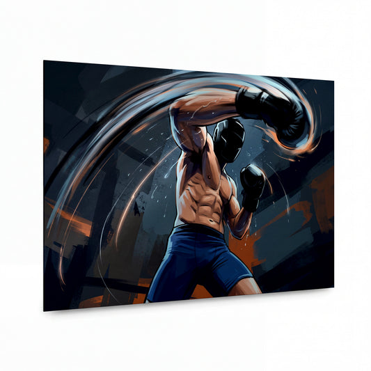 Obraz Boxer v kruhu energie — kovový obraz s vysokým leskem