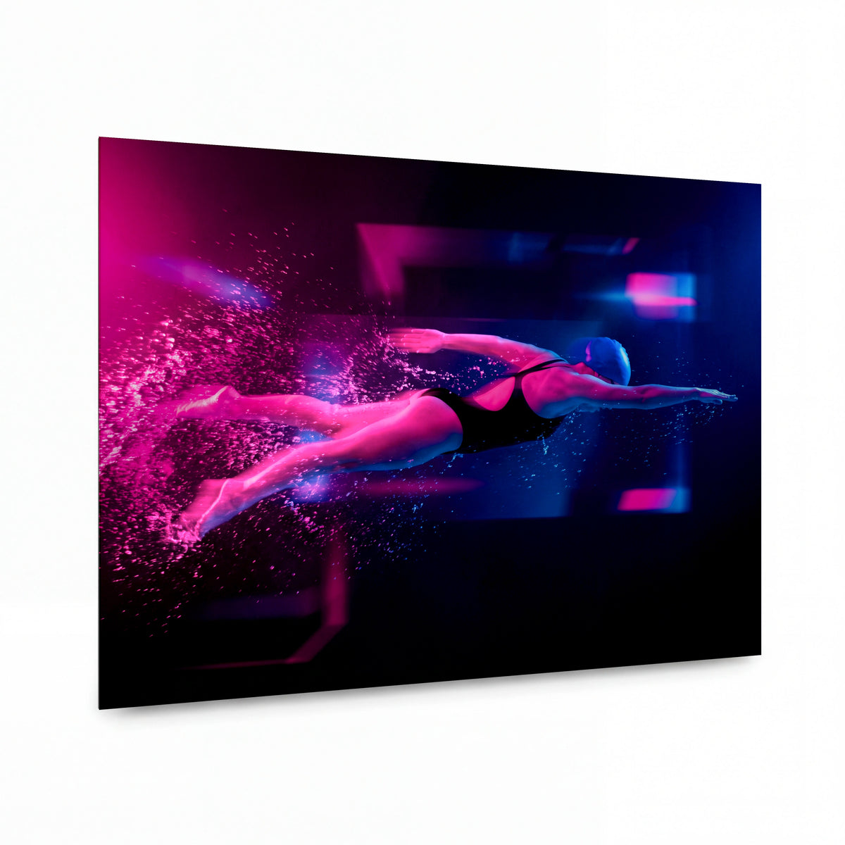 Obraz Plavkyně v neonovém světle — prémiový lesklý obraz na hliníku