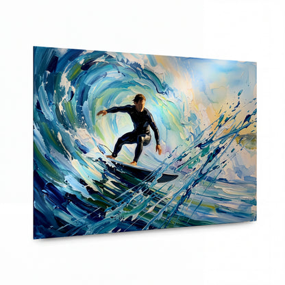 Obraz Surfer v nitru tyrkysové vlny — lesklý panel z hliníku
