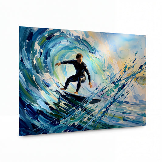 Obraz Surfer v nitru tyrkysové vlny — lesklý panel z hliníku