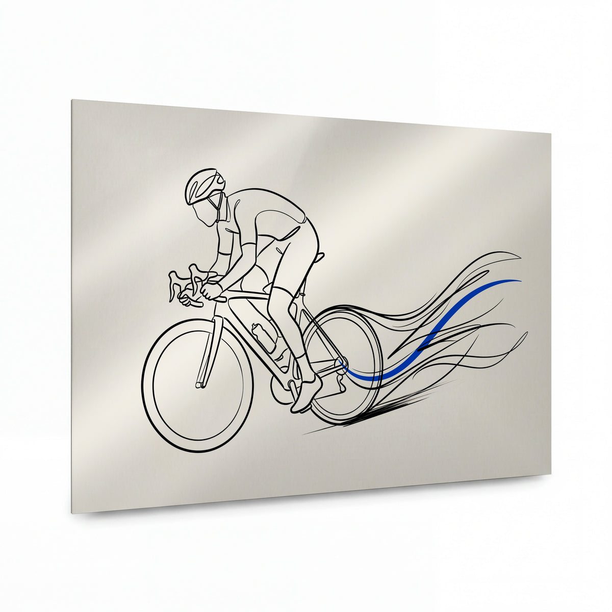 Obraz Cyklista v dynamickém víru modrých linií — lesklý obraz na hliníku