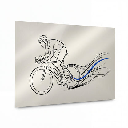 Obraz Cyklista v dynamickém víru modrých linií — lesklý obraz na hliníku