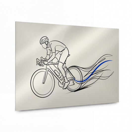 Obraz Cyklista v dynamickém víru modrých linií — lesklý obraz na hliníku