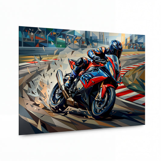 Obraz Superbike v ostrém náklonu na okruhu — luxusní hliníkový panel s vysokým leskem