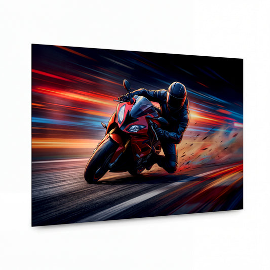 Obraz Motocyklista v ohnivém smyku rychlosti — prémiový kovový obraz
