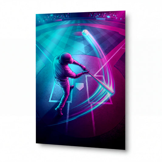 Obraz Homerun v neonových světlech — lesklý panel z hliníku