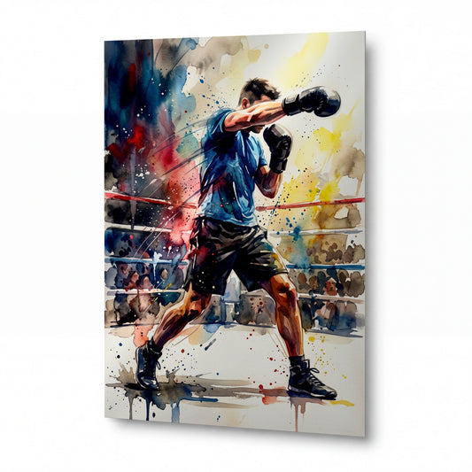 Obraz Boxer v okamžiku dokonalého úderu — luxusní obraz na hliníkovém panelu