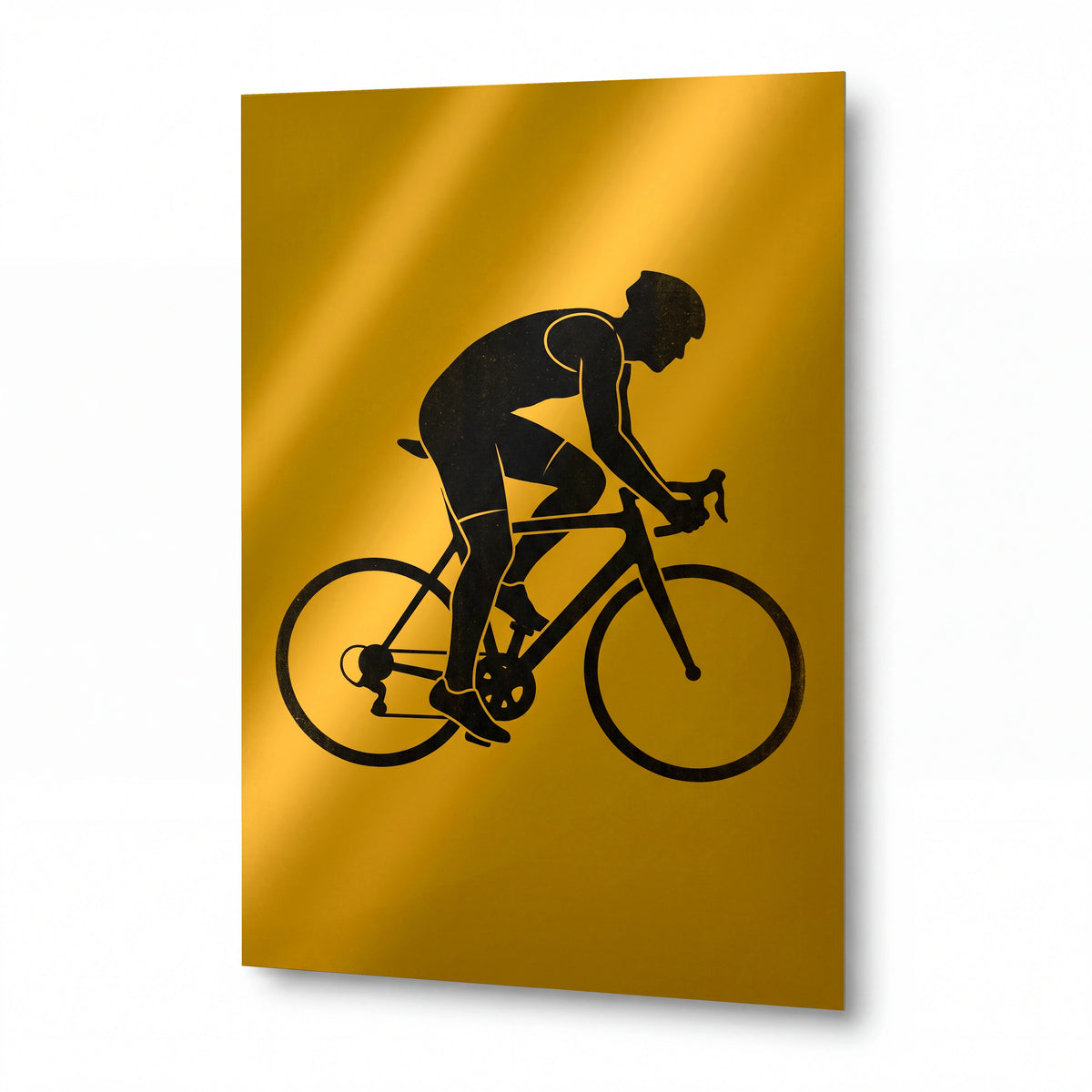 Obraz Cyklista v plném tempu na zlatém horizontu — kovový obraz, vysoký lesk