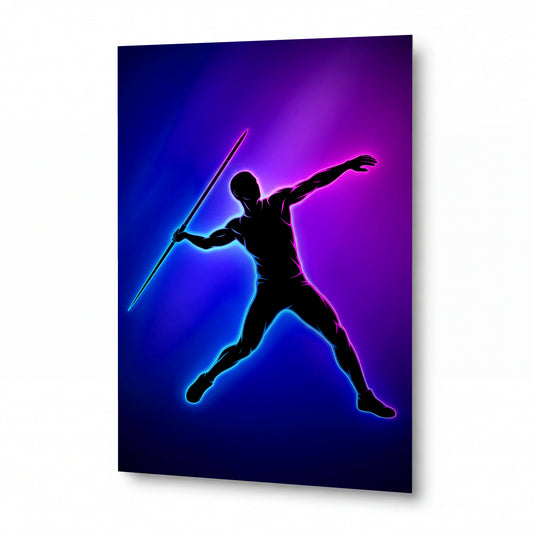 Obraz Vrhač oštěpu v neonovém světle — luxusní hliníkový panel s vysokým leskem