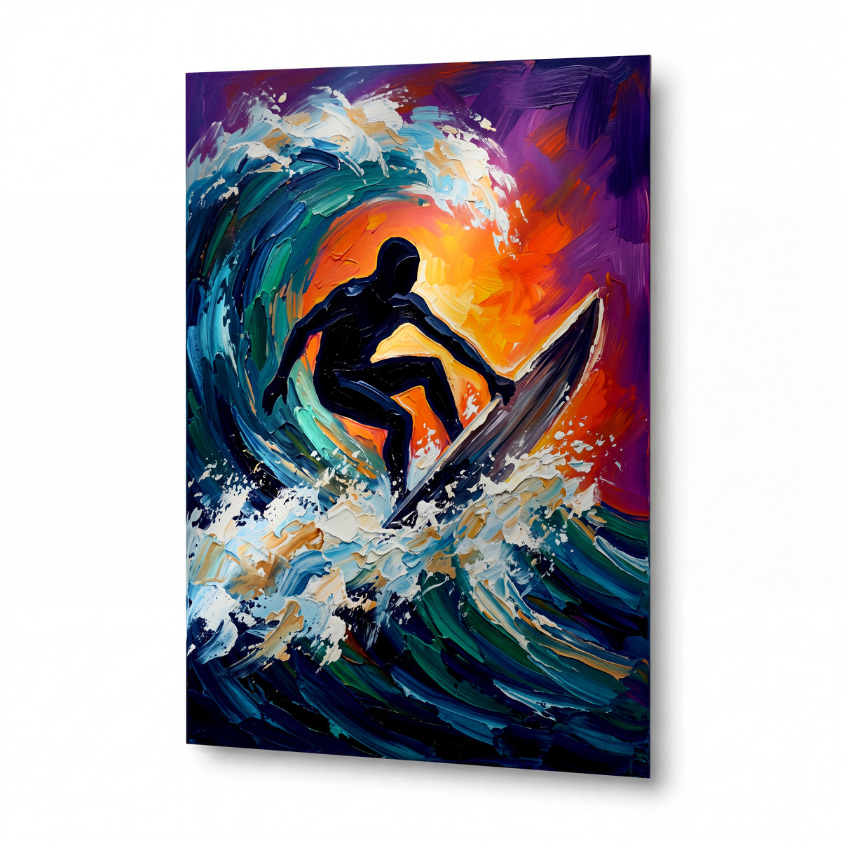 Obraz Surfer v objětí zapadajícího slunce — prémiový kovový obraz