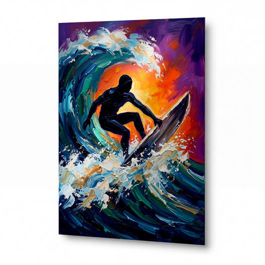 Obraz Surfer v objětí zapadajícího slunce — prémiový kovový obraz