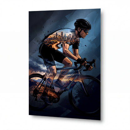 Obraz Cyklista mezi dvěma světy — prémiový kovový obraz