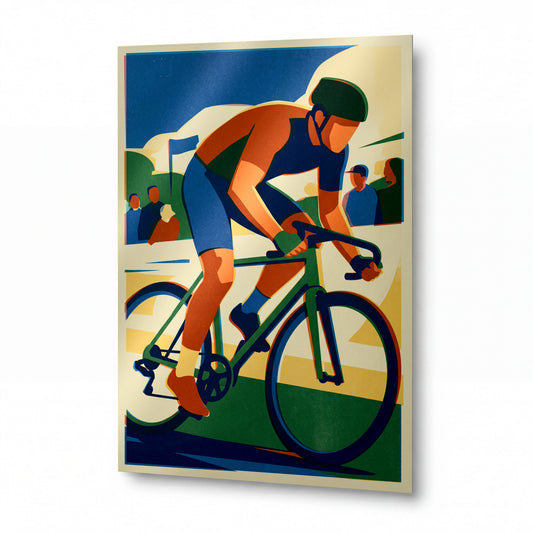 Obraz Cyklista v zatáčce vítězství — lesklý panel z hliníku
