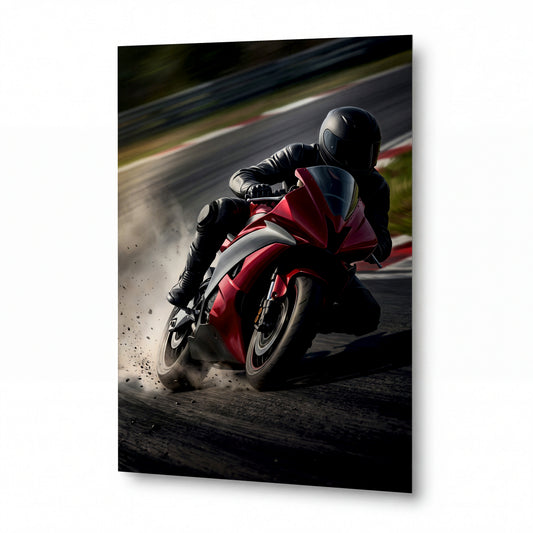 Obraz Rudý superbike v plném náklonu — lesklý hliníkový obraz