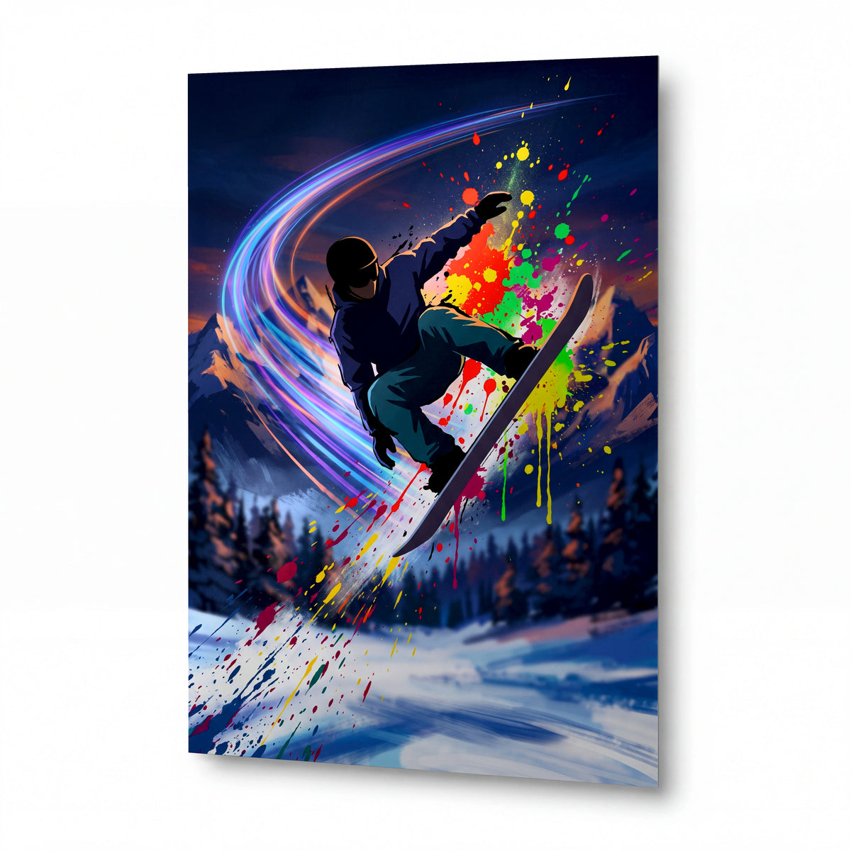 Obraz Snowboardista v explozi duhových barev — obraz na kovovém panelu