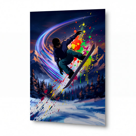 Obraz Snowboardista v explozi duhových barev — obraz na kovovém panelu