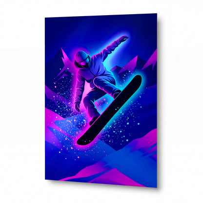 Obraz Snowboardista v neonovém vesmíru — obraz na kovovém panelu