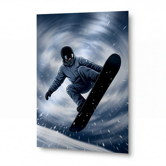 Obraz Snowboardista v kruhovém víru sněhové bouře — kovový obraz s vysokým leskem