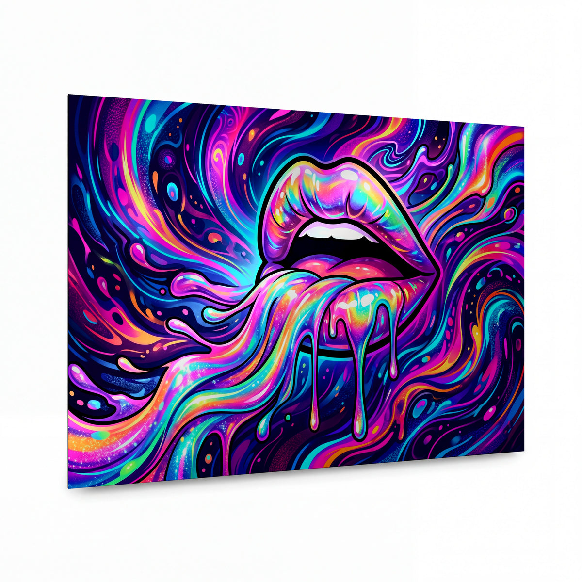 Obraz Duhové rty tekoucí psychedelickými vlnami — kovový obraz na hliníkovém panelu s vysokým leskem