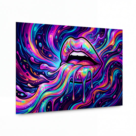 Obraz Duhové rty tekoucí psychedelickými vlnami — kovový obraz na hliníkovém panelu s vysokým leskem