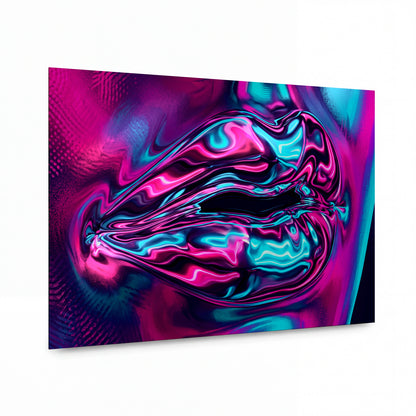 Obraz Neonové rty v psychedelickém víru — kovový obraz na hliníkovém panelu s vysokým leskem