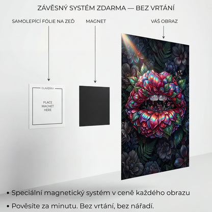 Magnetický systém uchycení kovového obrazu bez vrtání