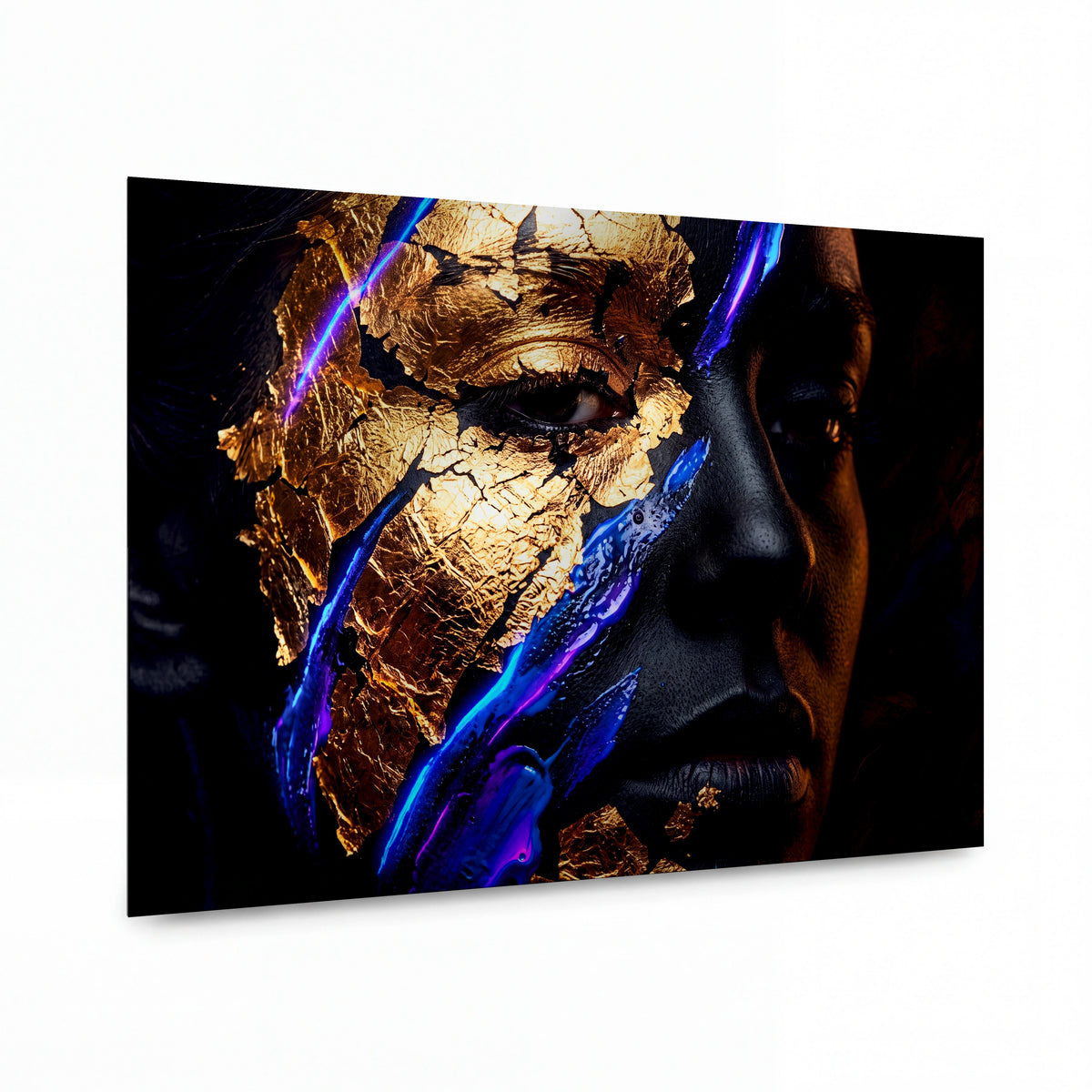 Obraz Zlatá maska s elektrickým proudem — kovový obraz na hliníkovém panelu s vysokým leskem