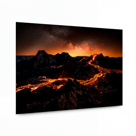 Obraz Žhavé žíly probuzené sopky — kovový obraz na hliníkovém panelu s vysokým leskem