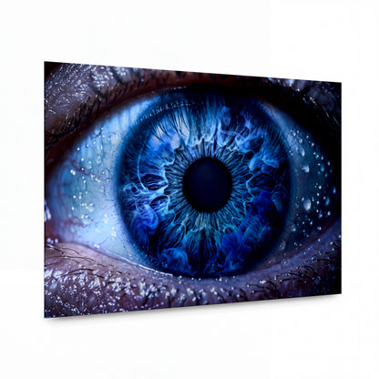 Obraz Hluboký modrý pohled s jiskřivými odlesky — kovový obraz na hliníkovém panelu s vysokým leskem