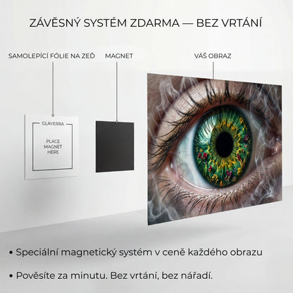 Magnetický systém uchycení kovového obrazu bez vrtání