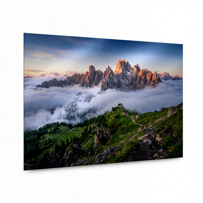 Obraz Dolomitské štíty v objetí mlhy — kovový obraz s vysokým leskem