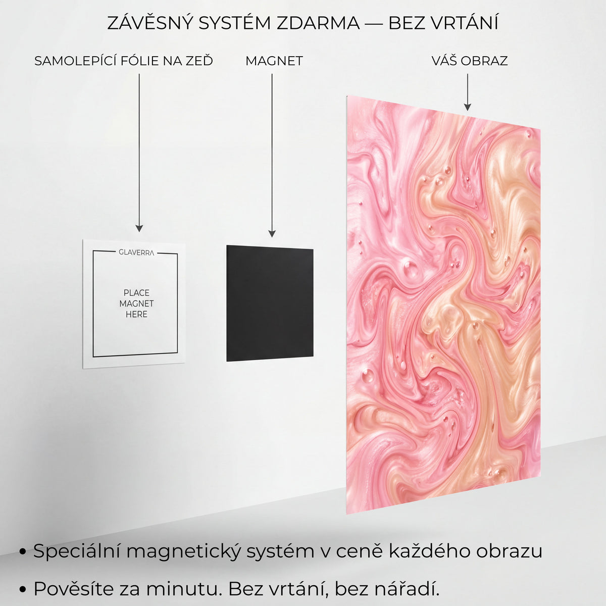 Magnetický systém uchycení kovového obrazu bez vrtání