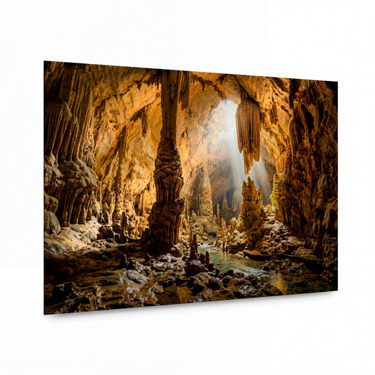 Obraz Světelná brána v říši tisíce krápníků — kovový obraz na hliníkovém panelu s vysokým leskem