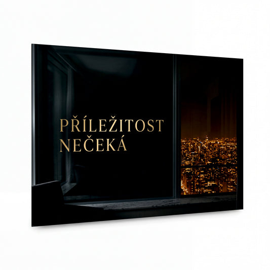 Obraz Noční okno k příležitostem — kovový obraz na hliníkovém panelu s vysokým leskem