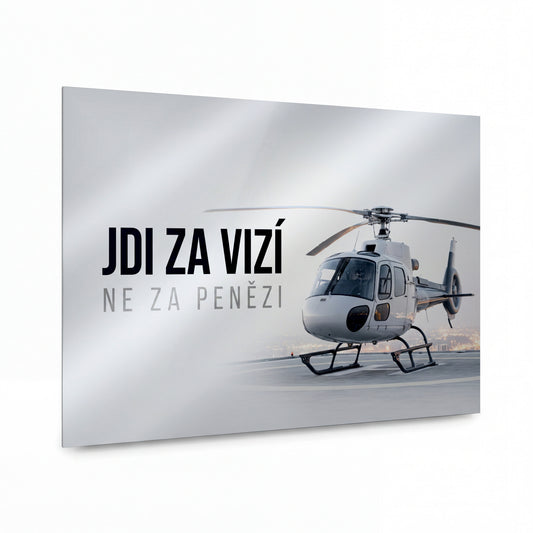 Obraz Helikoptéra nad městem vize — kovový obraz na hliníkovém panelu s vysokým leskem
